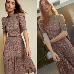 Nation LTD Fabiana Victorian Floral Smocked MIDI Dress Sz Small